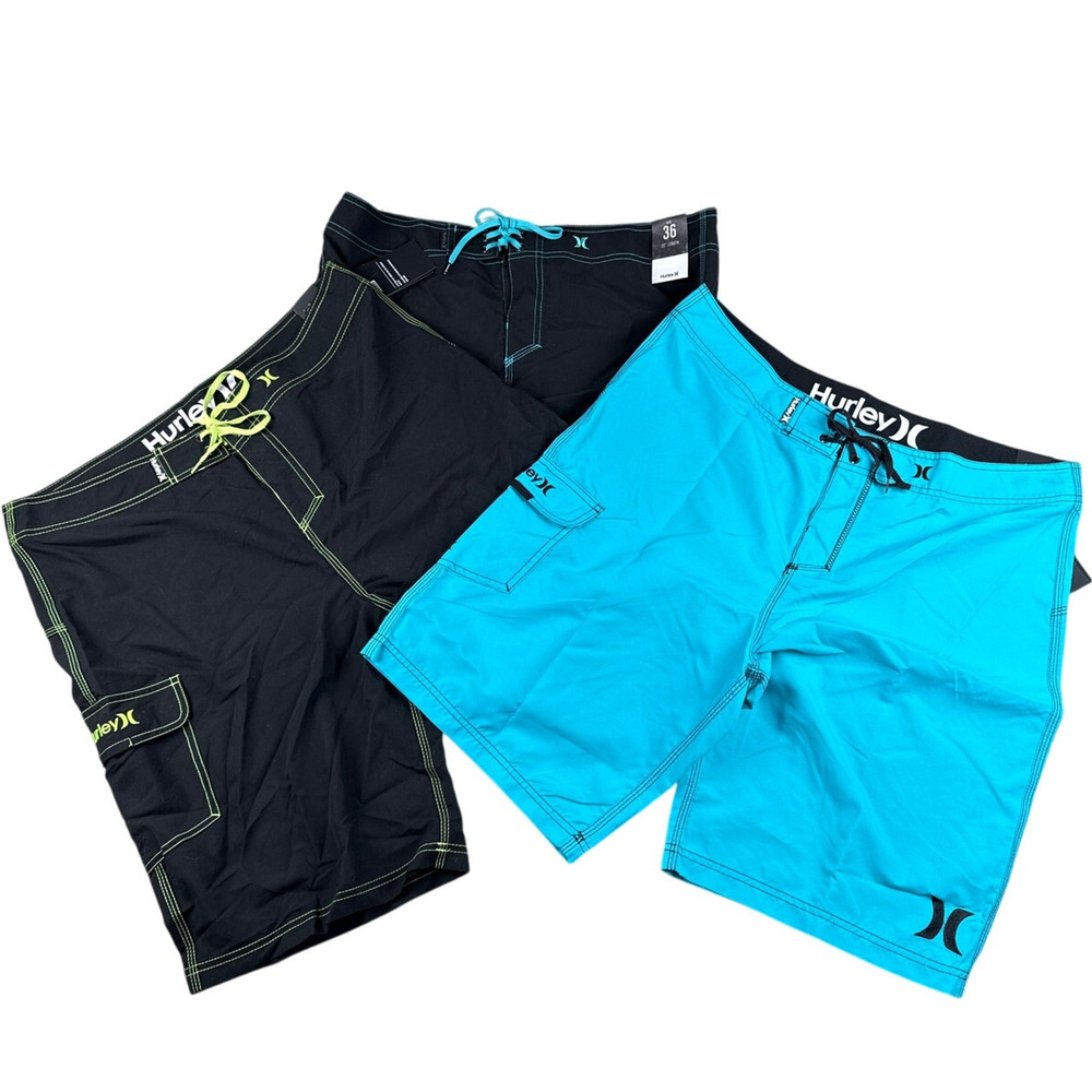 Hurley Boardshorts One and Only Mens Size 36 x 22 Swim Trunks Bundle Black Blue